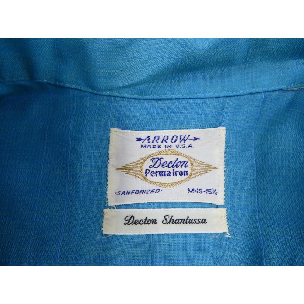 Arrow Sanforized Loop Collar Shirt Decton Shantussa Men Blue Sz 15-15.5 1950/60s - Picture 3 of 6